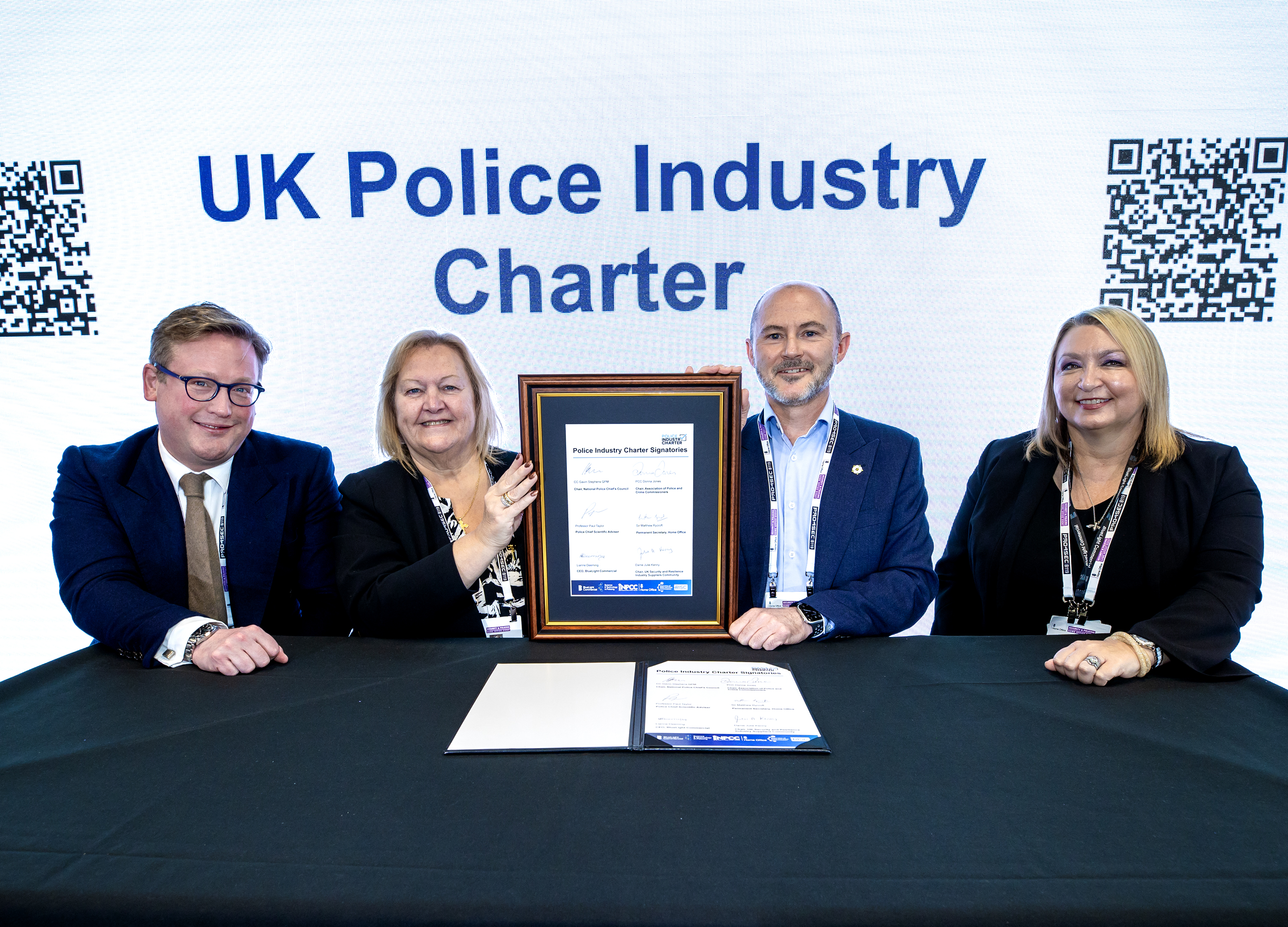 L-R: Professor Paul Taylor, Dame Julie Kenny, Chief Constable Gavin Stephens, Lianne Deeming